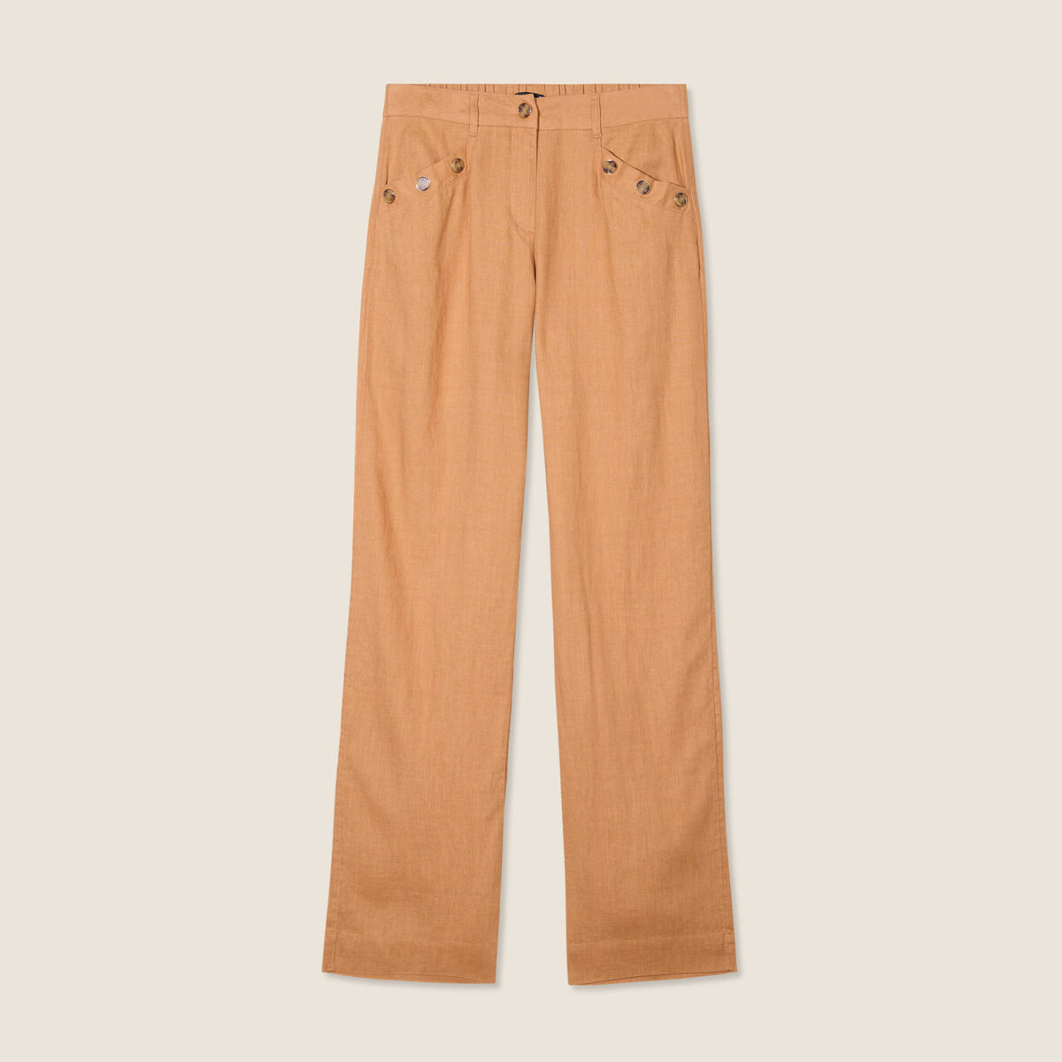 Pantalon coupe large fluide taille haute beige femme