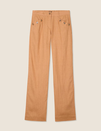 Pantalon coupe large fluide taille haute beige femme