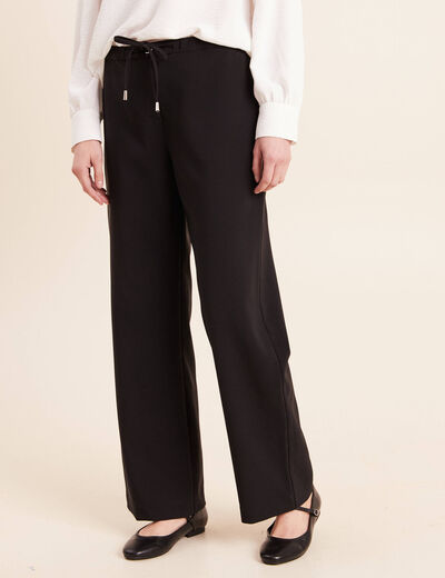 Pantalon fluide large taille haute noir femme
