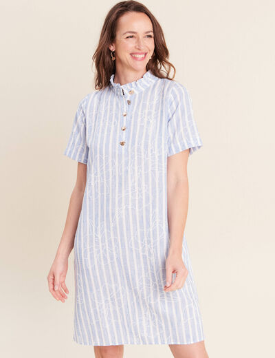 Robe droite courte col montant bleu femme
