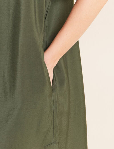 Robe droite courte col chemise vert kaki femme