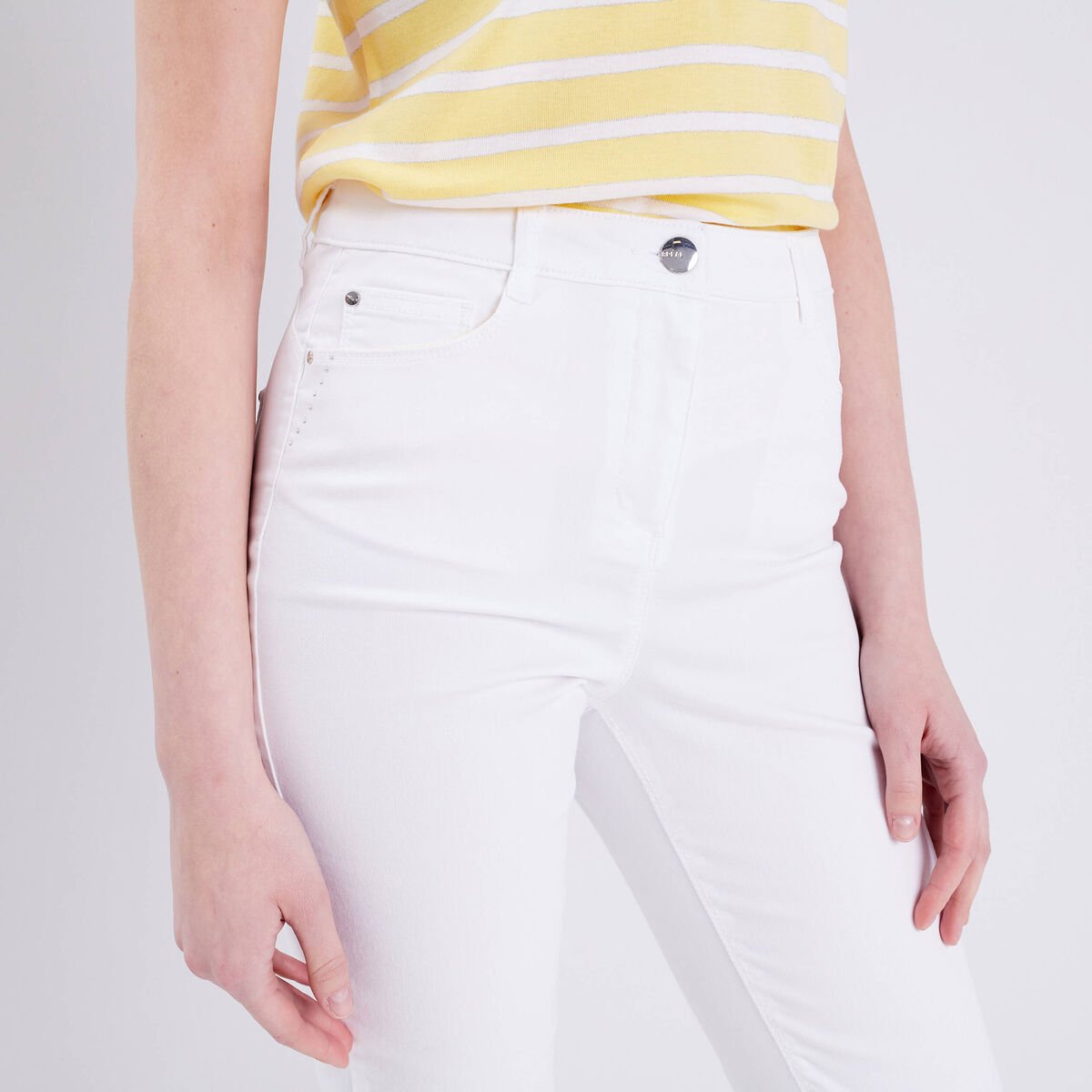 Pantacourt droit taille haute blanc femme
