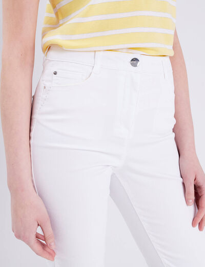 Pantacourt droit taille haute blanc femme