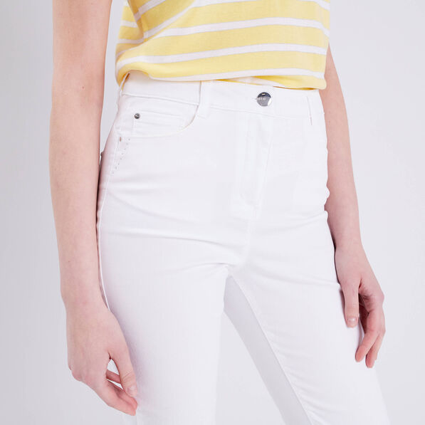pantacourt droit taille haute blanc femme Pantacourt droit taille haute blanc femme