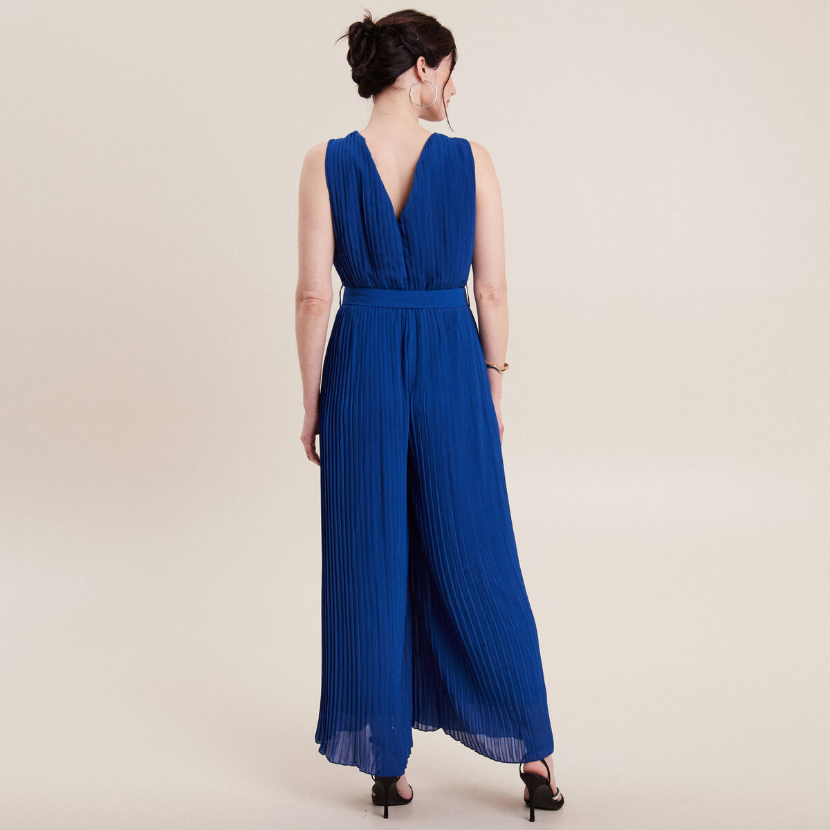 Combinaison pantalon pliss&eacute;e bleu electrique femme