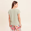 T-shirt col v manches courtes aspect lin vert clair femme