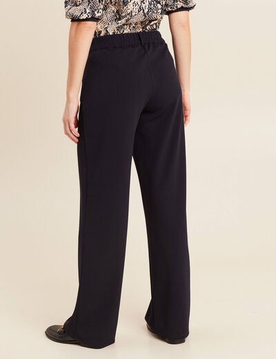 Pantalon droit taille haute bleu foncé femme