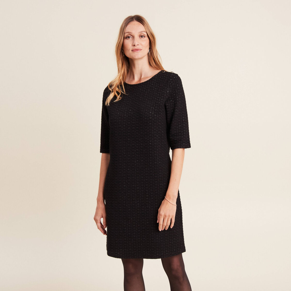 Robe droite manches 3/4 noir femme