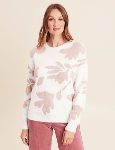 Pull col rond manches longues beige femme