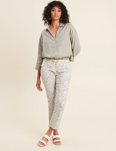 Pantalon coupe chino en lin vert kaki femme