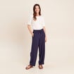 Pantalon large taille haute bleu marine femme