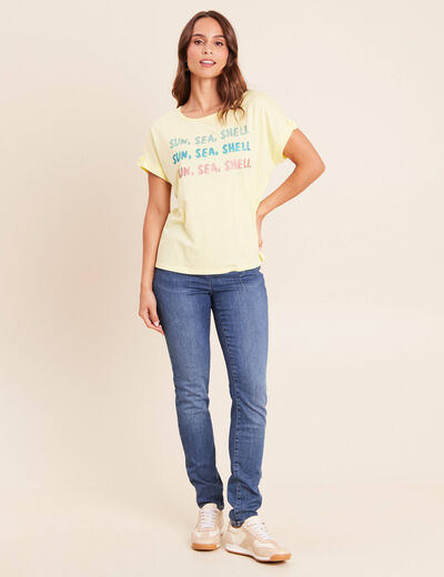 T-shirt col rond manches courtes jaune pastel femme