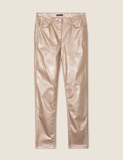 Pantalon ajusté enduit 7/8ème couleur or femme