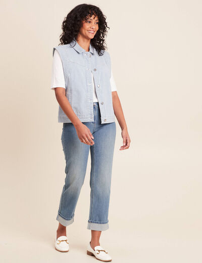 Jean coupe mom 7/8&egrave;me denim double stone femme