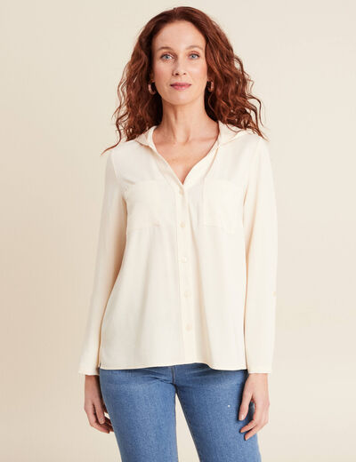 Blouse manches 3/4 à capuche ecru femme
