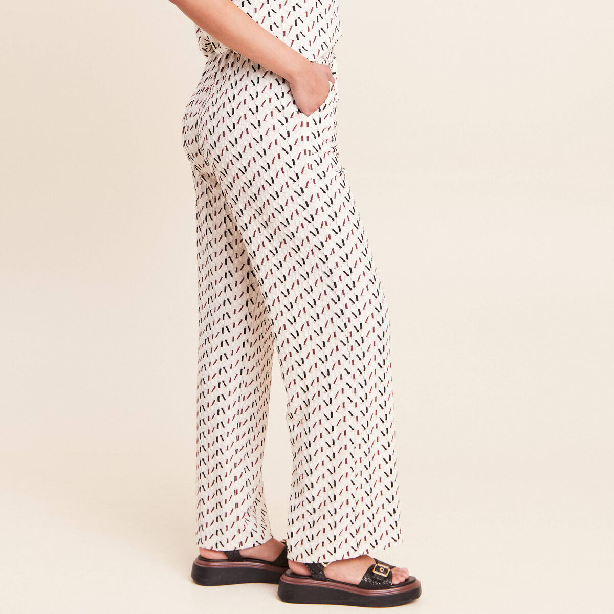 Pantalon large taille haute blanc femme