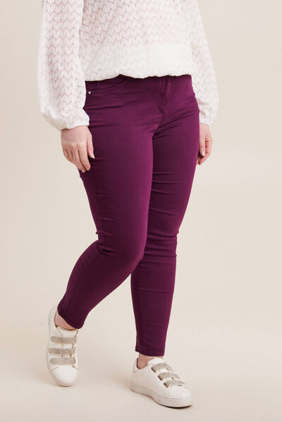 Pantalon léger taille standard 7/8ème violet foncé femme