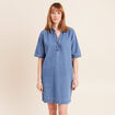 Robe courte &eacute;vas&eacute;e jean col montant denim double stone femme