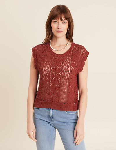 Débardeur macramé marron foncé femme
