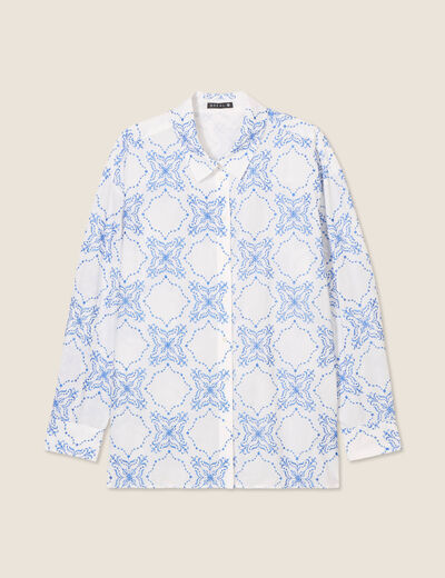Chemise manches longues brodée bleu femme