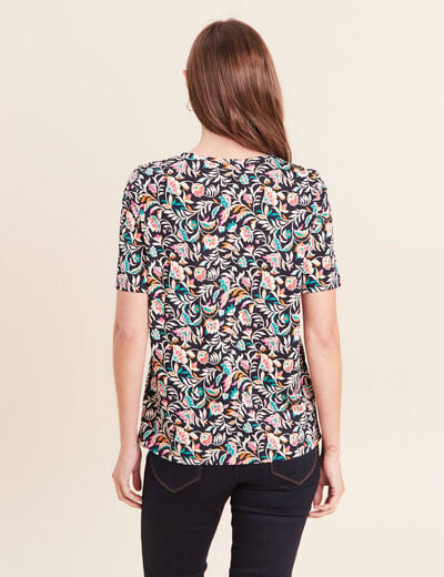 T-shirt col V manches courtes bleu femme