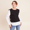 T-shirt 2 en 1 col rond manches longues noir femme