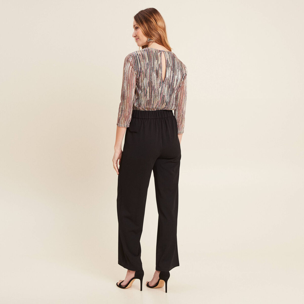 Combinaison pantalon paillet&eacute;e rose femme