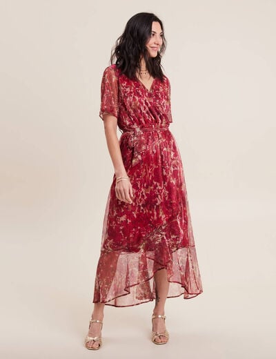 Robe longue portefeuille rose cerise femme