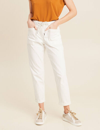Pantalon coupe droite à coulisse blanc femme