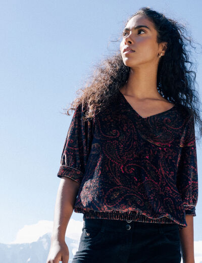 Blouse doubl&eacute;e marron femme