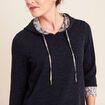 Sweat &agrave; capuche manches 3/4 bleu marine femme