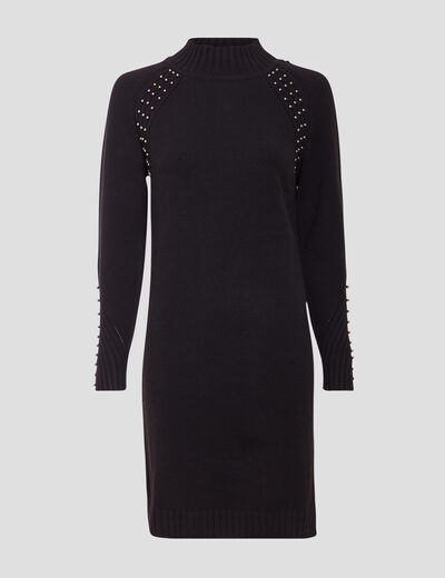 Robe pull droite avec perles noir femme