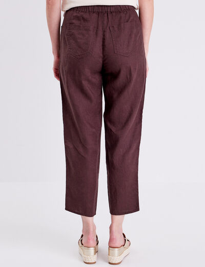 Pantalon battle en lin marron foncé femme