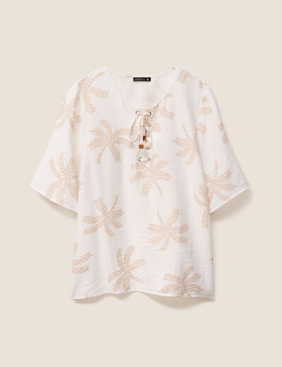 Blouse crêpe manches courtes beige femme