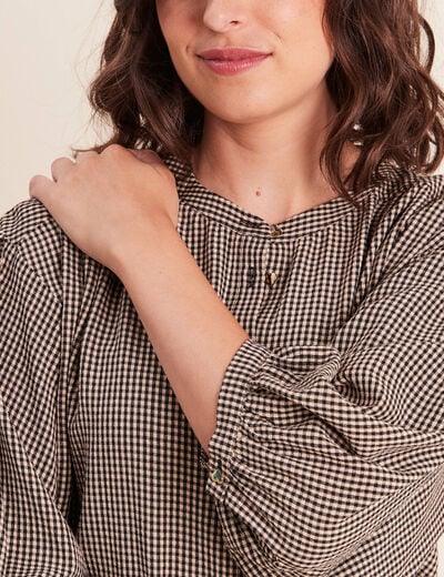 Chemise ample col rond manches longues noir femme