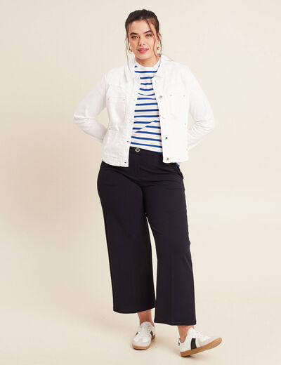 Pantalon coupe large &agrave; pinces bleu fonc&eacute; femme
