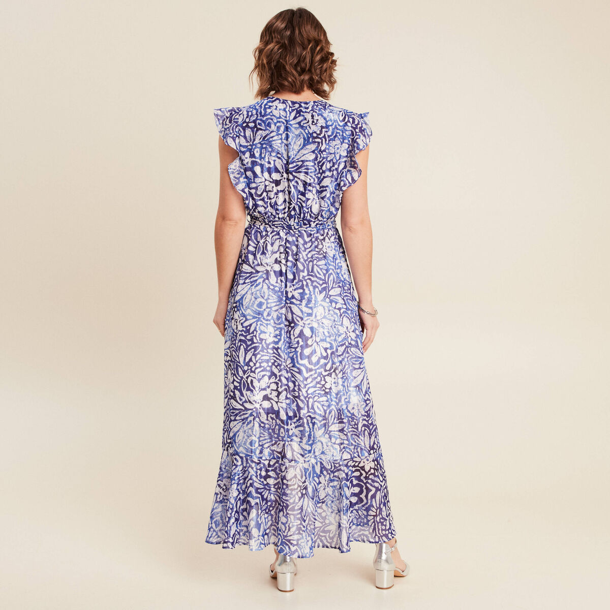 Robe longue portefeuille bleu femme