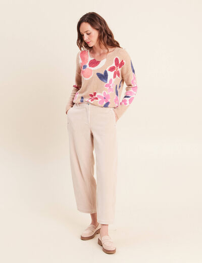 Pantalon boyfriend 7/8&egrave;me velours sable femme