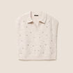 Pull sans manches col chemise beige femme