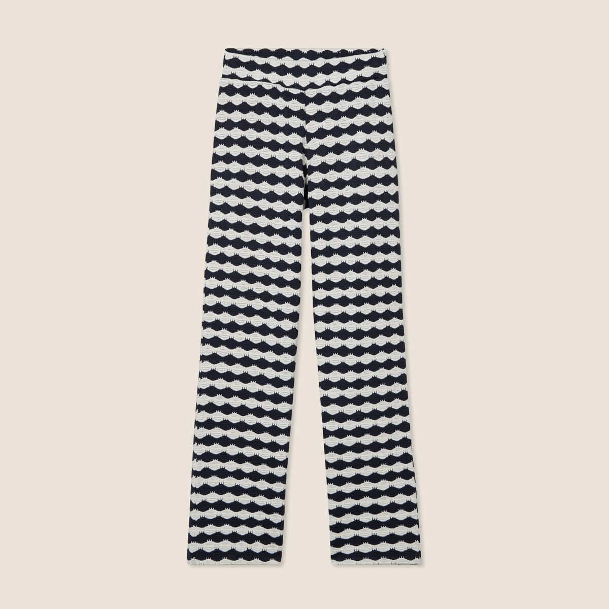 Pantalon large taille haute bleu marine femme