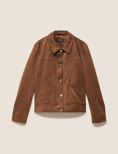 Veste courte doubl&eacute;e marron fonc&eacute; femme