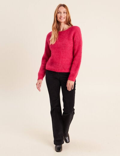 Pull droit col rond manches longues rose femme