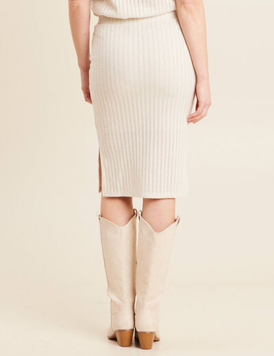 Jupe tricot longue tube ecru femme