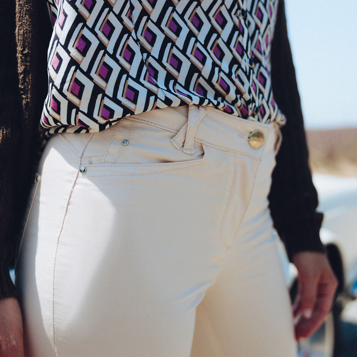 Pantalon ajusté ivoire femme
