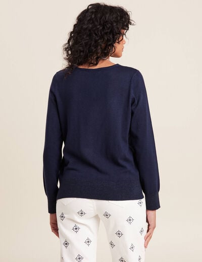 Pull manches longues bleu marine femme