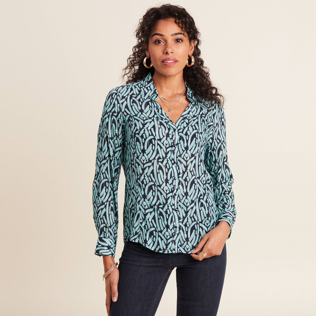 Chemise manches longues bleu ciel femme