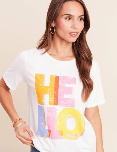T-shirt col rond manches courtes blanc femme