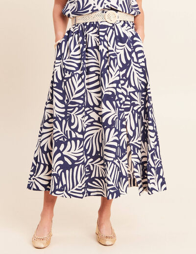Jupe longue &eacute;vas&eacute;e fendue bleu femme