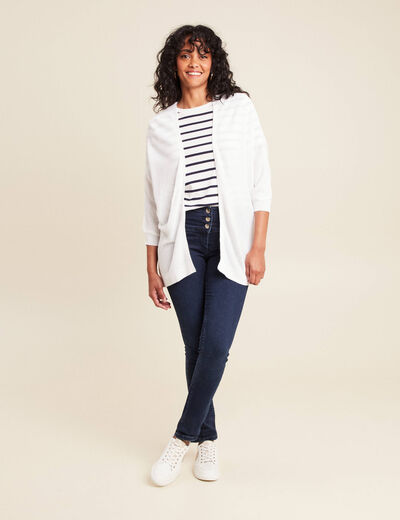 Gilet droit mi-long à pans manches 3/4 ecru femme