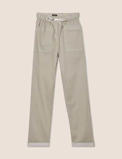 Pantalon coupe droite à coulisse vert clair femme